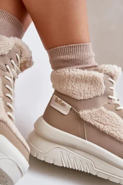 Sneakersy Damskie Na Platformie Z Futerkiem Typu Baranek Lee Cooper LCJ-24-47-3146 Beżowe