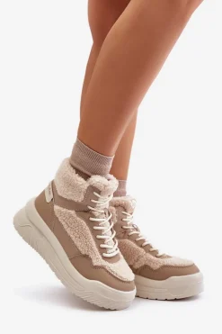 Sneakersy Damskie Na Platformie Z Futerkiem Typu Baranek Lee Cooper LCJ-24-47-3146 Beżowe