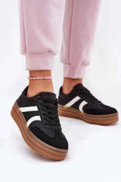 Sneakersy Damskie Na Platformie Czarne Tolianna