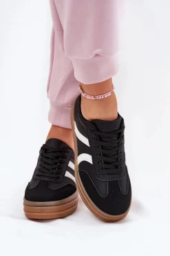 Sneakersy Damskie Na Platformie Czarne Tolianna
