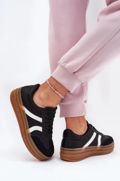 Sneakersy Damskie Na Platformie Czarne Tolianna