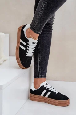 Sneakersy Damskie Na Platformie Czarne Egelia