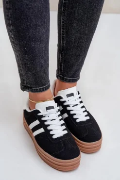 Sneakersy Damskie Na Platformie Czarne Egelia