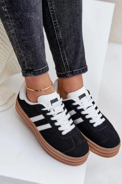 Sneakersy Damskie Na Platformie Czarne Egelia