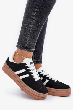 Sneakersy Damskie Na Platformie Czarne Egelia