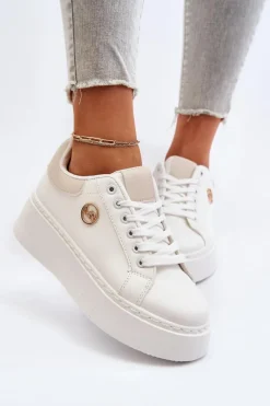 Sneakersy Damskie Na Platformie Białe Eshen