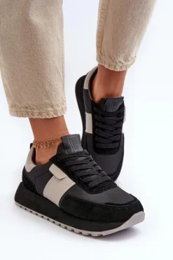 Sneakersy Damskie Na Platformie Big Star NN274502 Memory Foam System Czarne