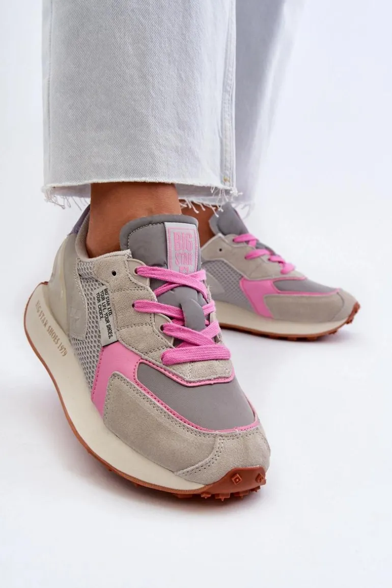 Sneakersy Damskie Na Platformie Memory Foam System Big Star NN274680 Szaro-Różowe