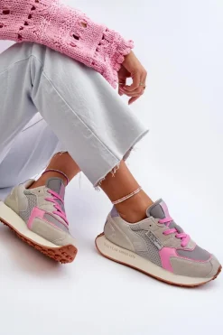 Sneakersy Damskie Na Platformie Memory Foam System Big Star NN274680 Szaro-Różowe