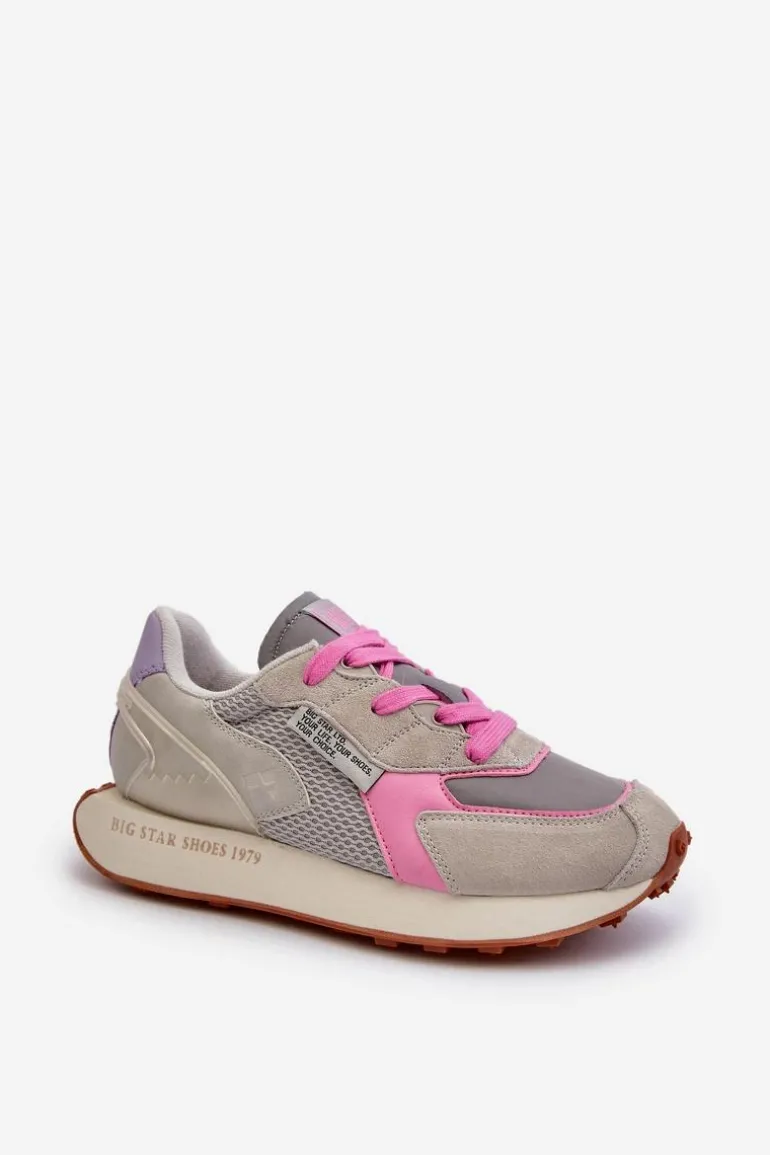 Sneakersy Damskie Na Platformie Memory Foam System Big Star NN274680 Szaro-Różowe
