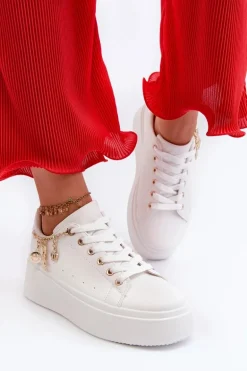 Sneakersy Damskie Na Platformie Z Zawieszkami Białe Tivissa