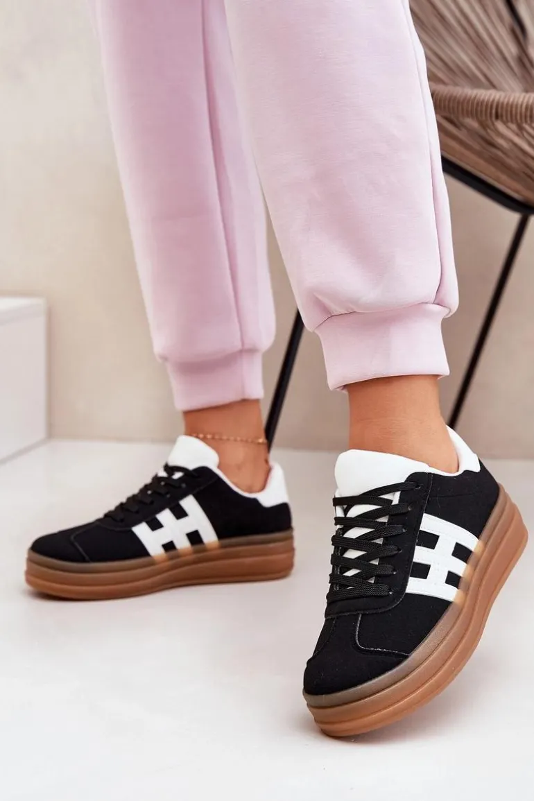 Sneakersy Damskie Na Platformie Czarne Syliyana