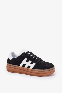 Sneakersy Damskie Na Platformie Czarne Syliyana