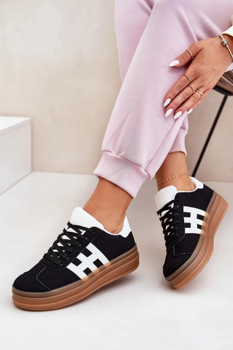 Sneakersy Damskie Na Platformie Czarne Syliyana