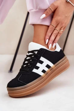 Sneakersy Damskie Na Platformie Czarne Syliyana