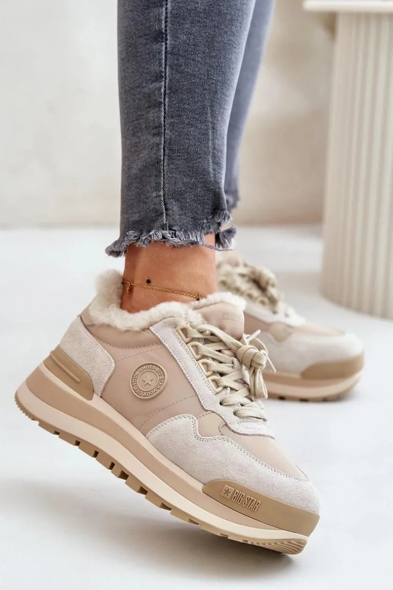 Sneakersy Damskie Ocieplane Na Platformie Big Star OO274A214 Beżowe