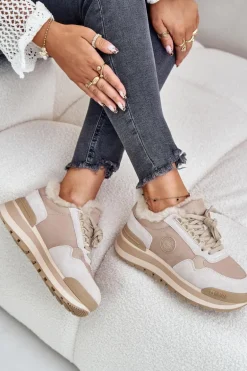 Sneakersy Damskie Ocieplane Na Platformie Big Star OO274A214 Beżowe