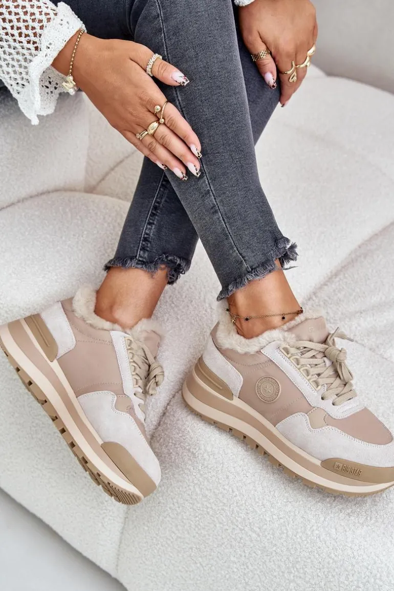 Sneakersy Damskie Ocieplane Na Platformie Big Star OO274A214 Beżowe