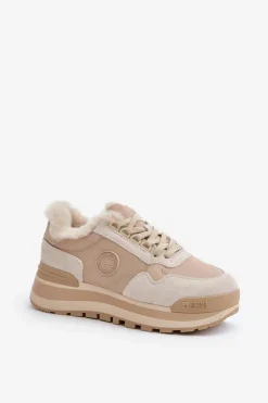 Sneakersy Damskie Ocieplane Na Platformie Big Star OO274A214 Beżowe