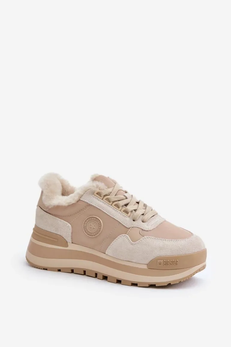 Sneakersy Damskie Ocieplane Na Platformie Big Star OO274A214 Beżowe
