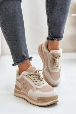 Sneakersy Damskie Ocieplane Na Platformie Big Star OO274A214 Beżowe