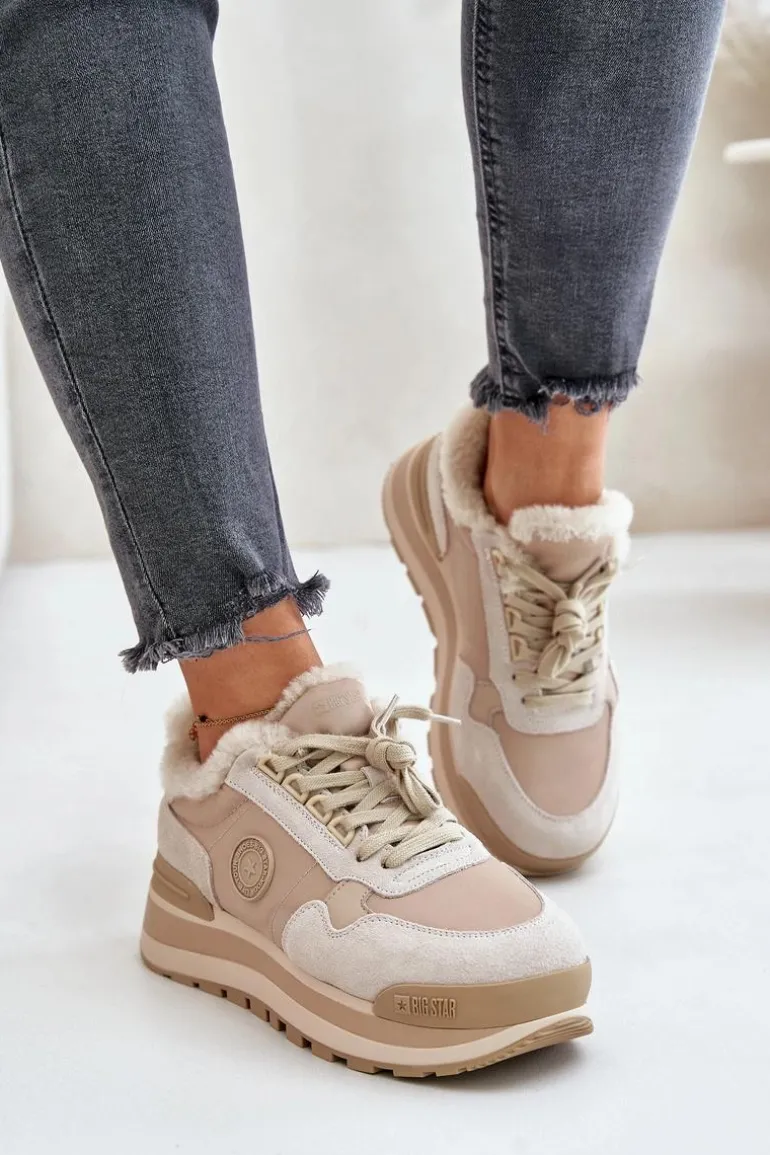 Sneakersy Damskie Ocieplane Na Platformie Big Star OO274A214 Beżowe