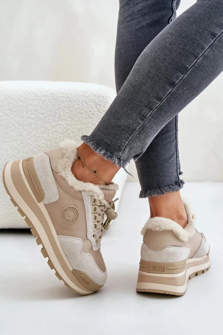 Sneakersy Damskie Ocieplane Na Platformie Big Star OO274A214 Beżowe