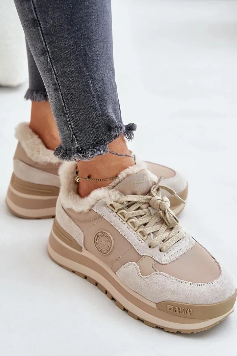 Sneakersy Damskie Ocieplane Na Platformie Big Star OO274A214 Beżowe