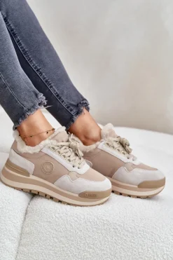 Sneakersy Damskie Ocieplane Na Platformie Big Star OO274A214 Beżowe
