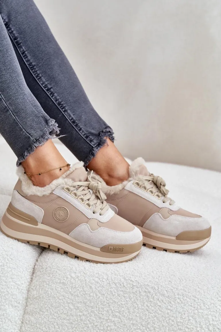 Sneakersy Damskie Ocieplane Na Platformie Big Star OO274A214 Beżowe