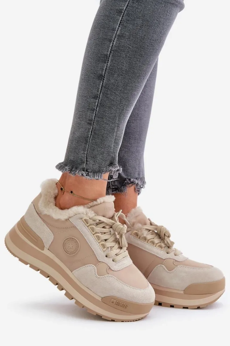 Sneakersy Damskie Ocieplane Na Platformie Big Star OO274A214 Beżowe