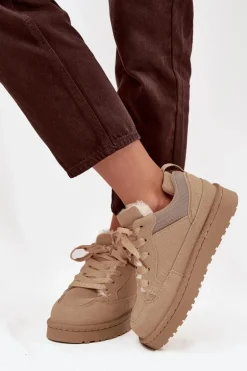 Sneakersy Damskie Ocieplane Futerkiem Beżowe Cyrissa