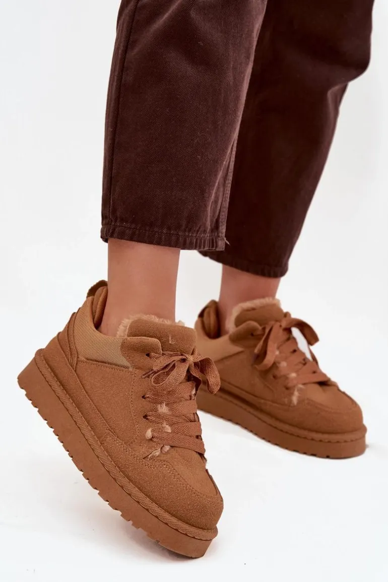 Sneakersy Damskie Ocieplane Futerkiem Camel Cyrissa