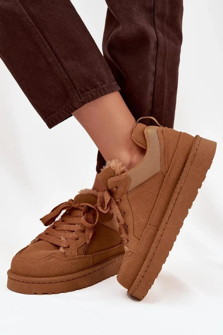 Sneakersy Damskie Ocieplane Futerkiem Camel Cyrissa