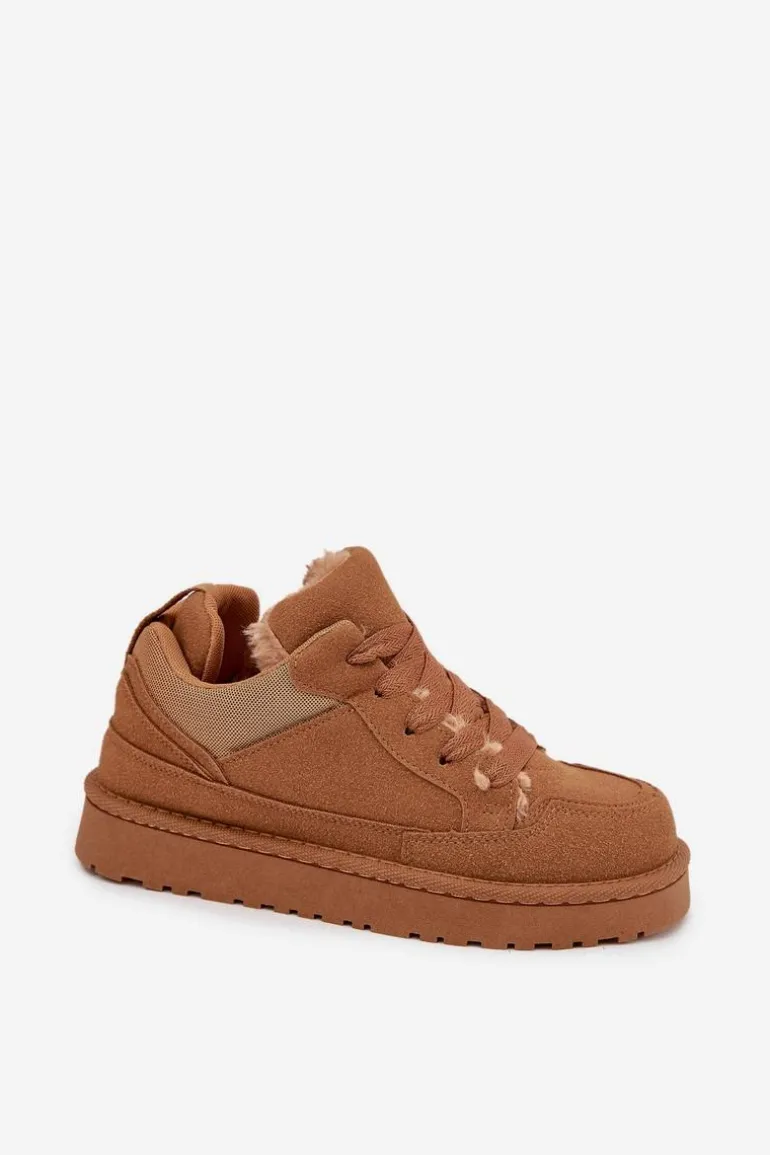 Sneakersy Damskie Ocieplane Futerkiem Camel Cyrissa