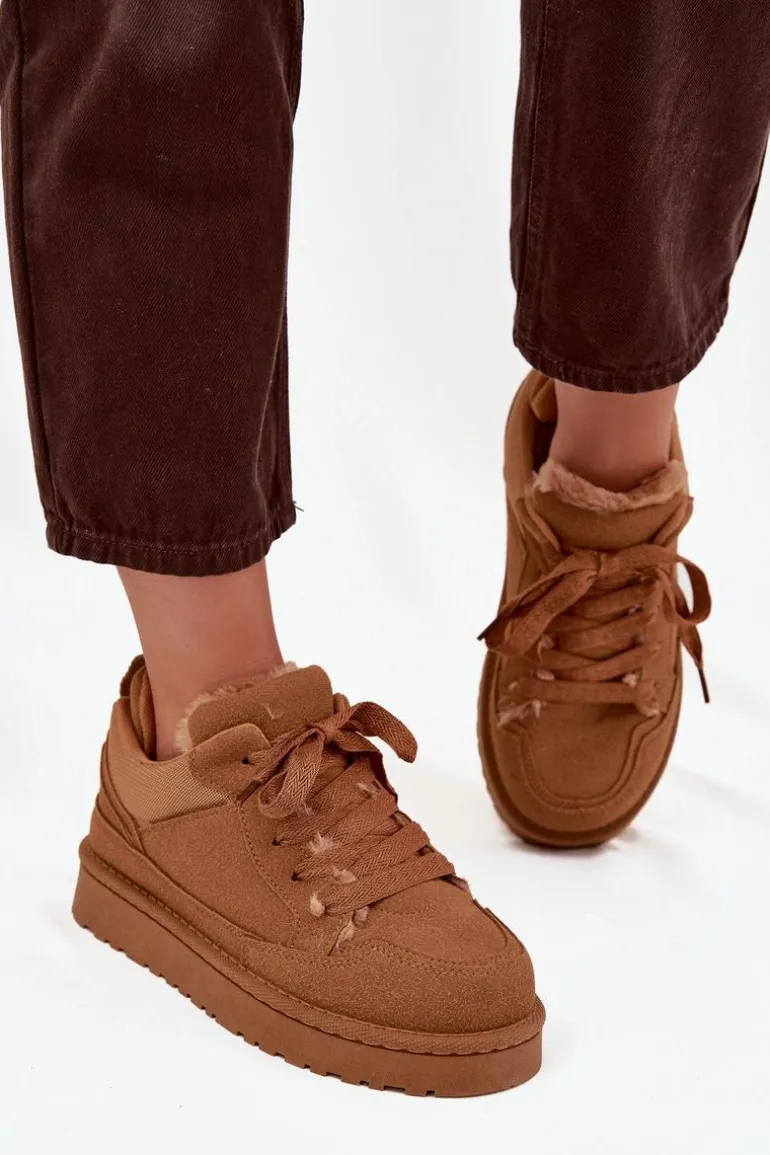 Sneakersy Damskie Ocieplane Futerkiem Camel Cyrissa