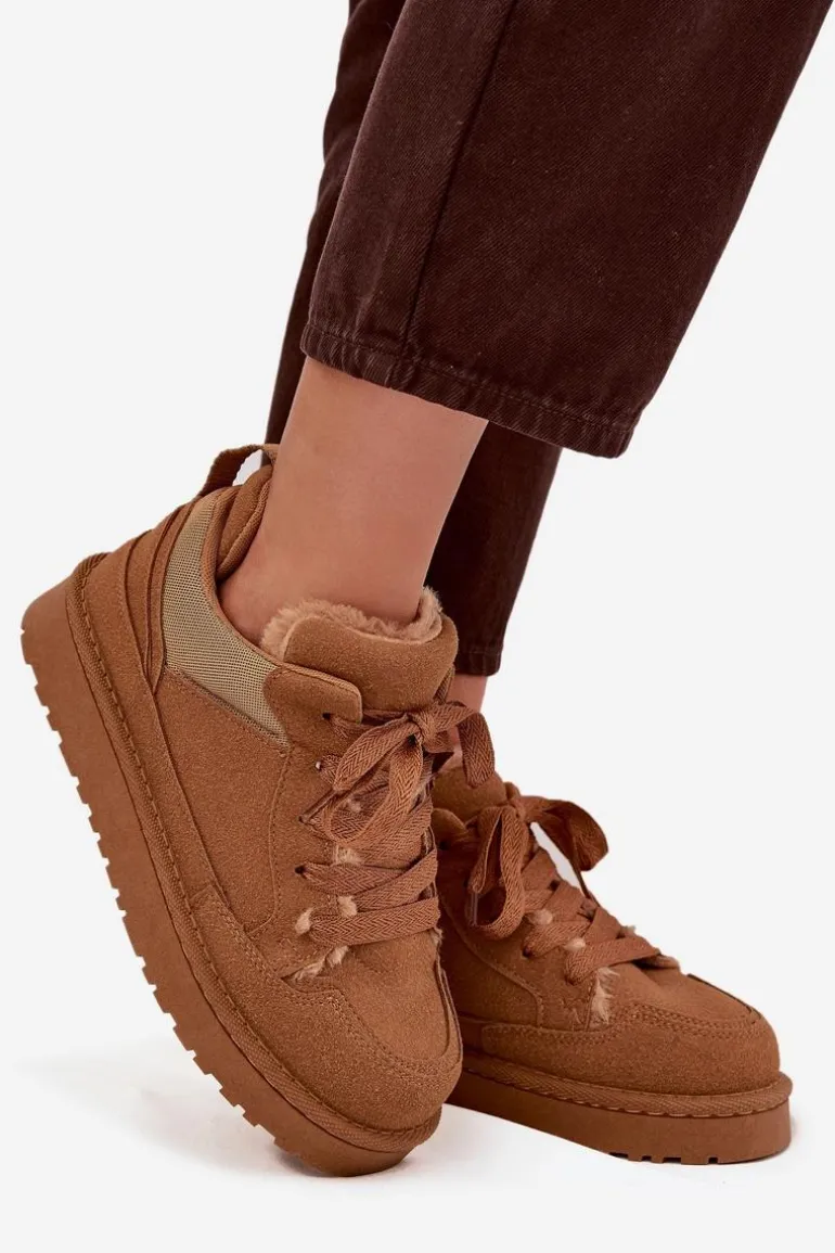 Sneakersy Damskie Ocieplane Futerkiem Camel Cyrissa