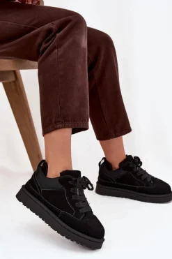 Sneakersy Damskie Ocieplane Futerkiem Czarne Cyrissa