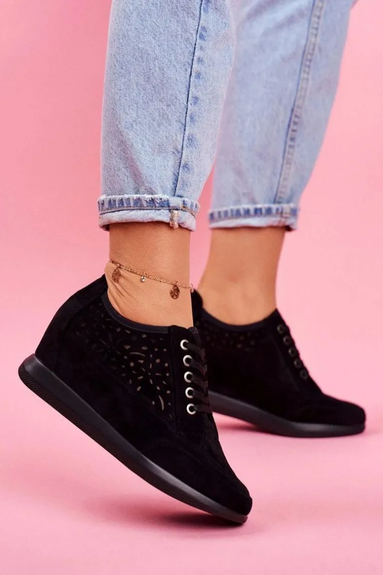 Sneakersy Damskie Sergio Leone Ażurowe Czarne PB122