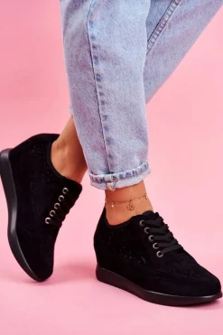 Sneakersy Damskie Sergio Leone Ażurowe Czarne PB122