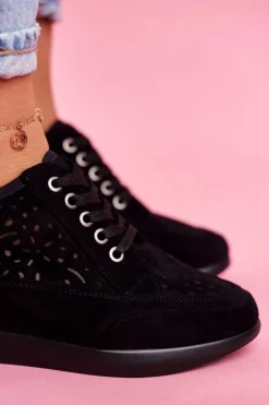 Sneakersy Damskie Sergio Leone Ażurowe Czarne PB122