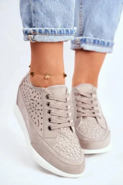 Sneakersy Damskie Sergio Leone Ażurowe Szare PB122