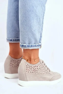 Sneakersy Damskie Sergio Leone Ażurowe Szare PB122