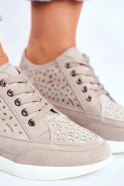 Sneakersy Damskie Sergio Leone Ażurowe Szare PB122