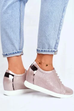 Sneakersy Damskie Sergio Leone Beżowy Błysk SP235