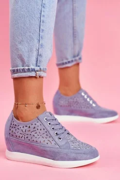 Sneakersy Damskie Sergio Leone Ażurowe Niebieskie PB122
