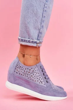 Sneakersy Damskie Sergio Leone Ażurowe Niebieskie PB122