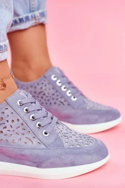 Sneakersy Damskie Sergio Leone Ażurowe Niebieskie PB122