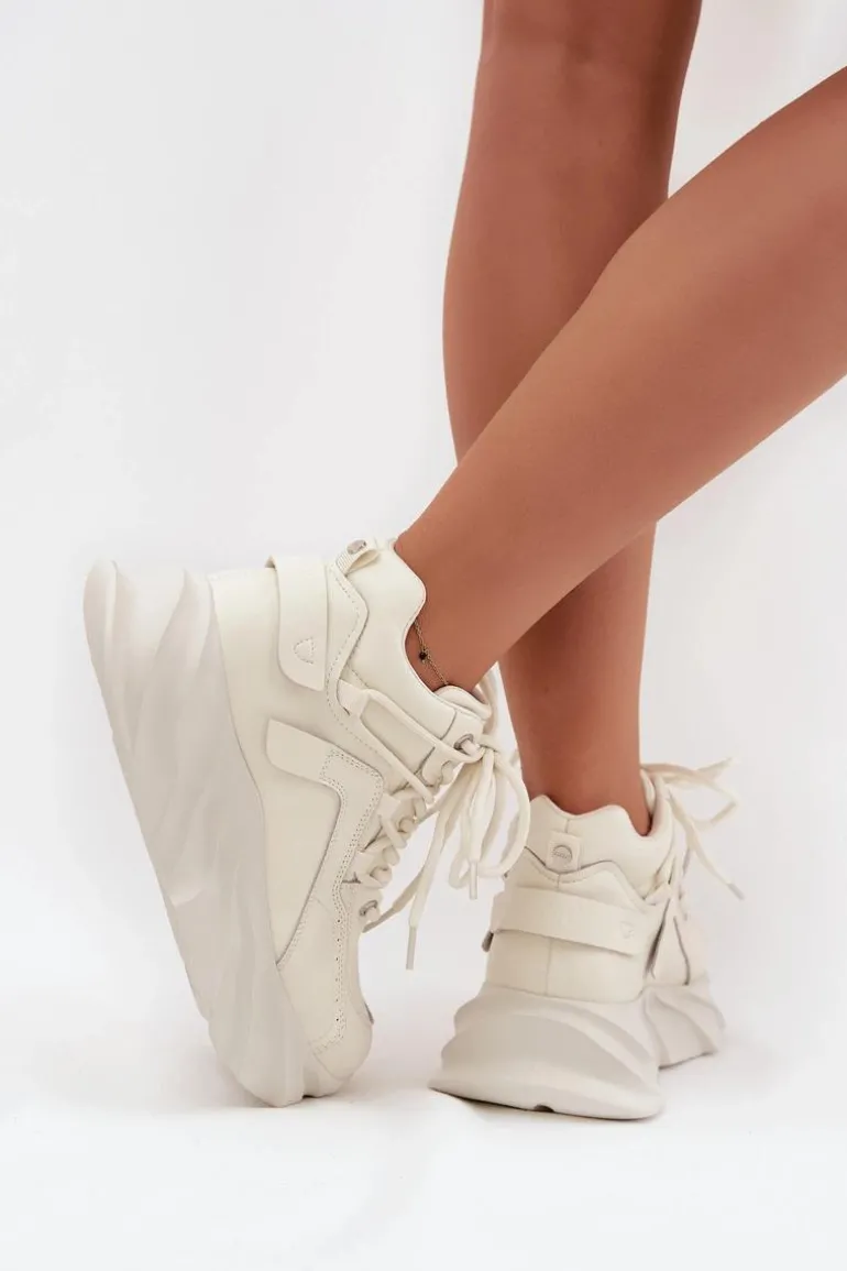 Sneakersy Damskie Skóra Naturalna GOE SS2N4037 Zgaszona Biel