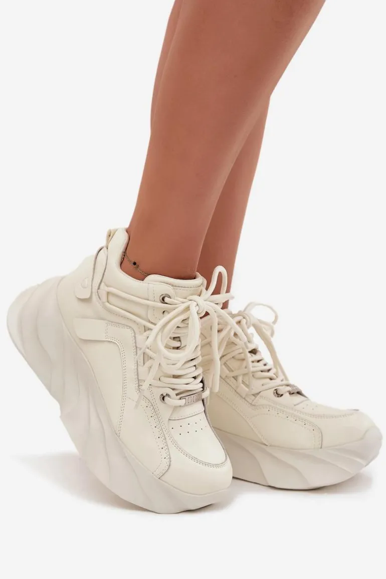 Sneakersy Damskie Skóra Naturalna GOE SS2N4037 Zgaszona Biel